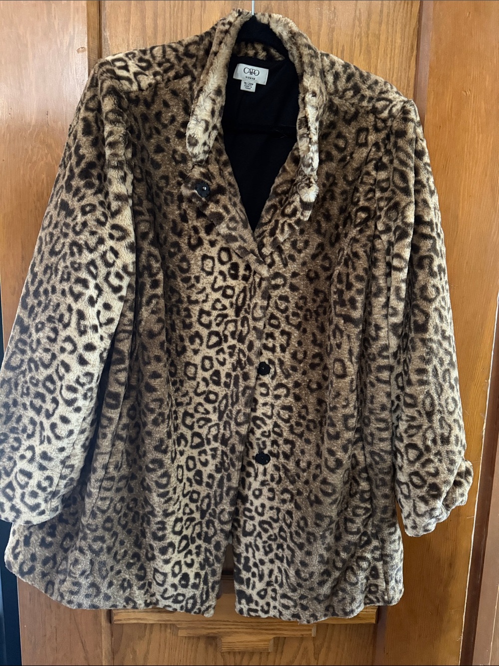Cato Leopard Print Teddy Jacket in Brown